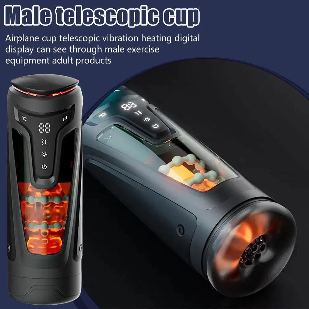 Telescopic Heating Male Intimate Massager, Digital Display Vibration Transparent Smart Training Adult Wellness Gadget