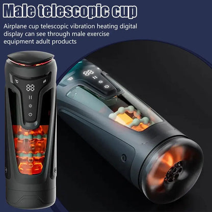 Telescopic Heating Male Intimate Massager, Digital Display Vibration Transparent Smart Training Adult Wellness Gadget