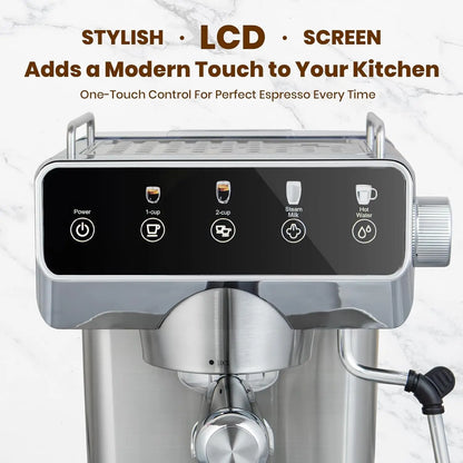 Expresso Coffee Machines with Touchscreen 20 Bar Professional Espresso Maker with Milk Frother Hot Water Stainless Steel