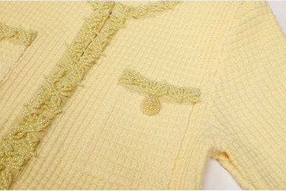Autumn New High-End Fashion Knitted Beaded Slim Long Sleeve Dress Heavy Round Ne