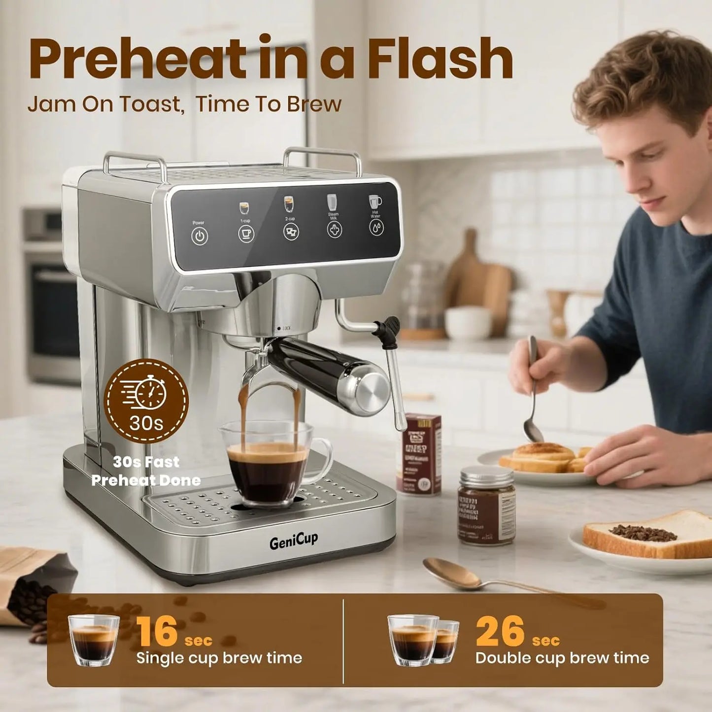 Expresso Coffee Machines with Touchscreen 20 Bar Professional Espresso Maker with Milk Frother Hot Water Stainless Steel