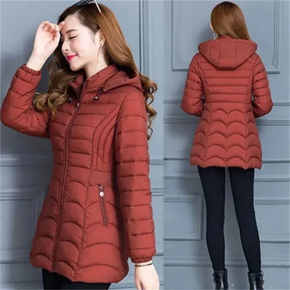 Winter Coat Women 2026 Fashion Middle Age Mother Slim Down Cotton Hooded Jacket Plus Size Casual Solid Warm Thick Outwear Parka