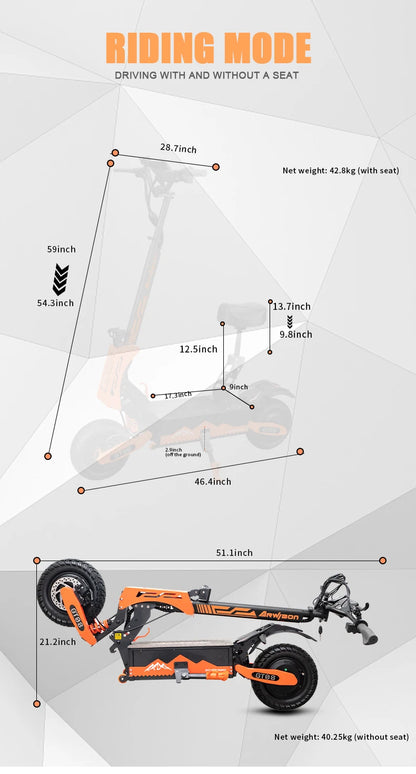 Electric Scooter 5600W Motor Top Speed 46MPH, 60V27AH, 11 Inch Off-Road Tires Sport Commuter Folding EScooter