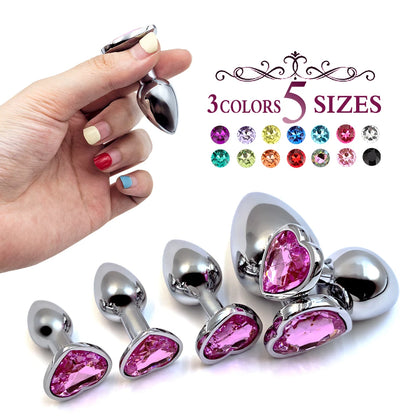 Metal Anal Plug Heart Crystal Beginner To Expert 5 Size Butt Plug Adult Toy Tail Female/Male Dildos Sex Toys Couples Adults Game