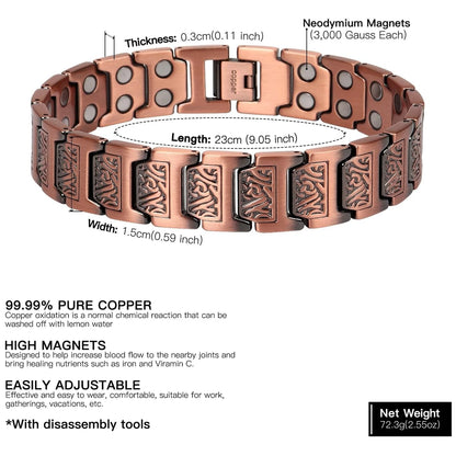 ARADOO Copper Bracelet for Men 100% Pure Copper Magnetic Link Bracelets Jewelry