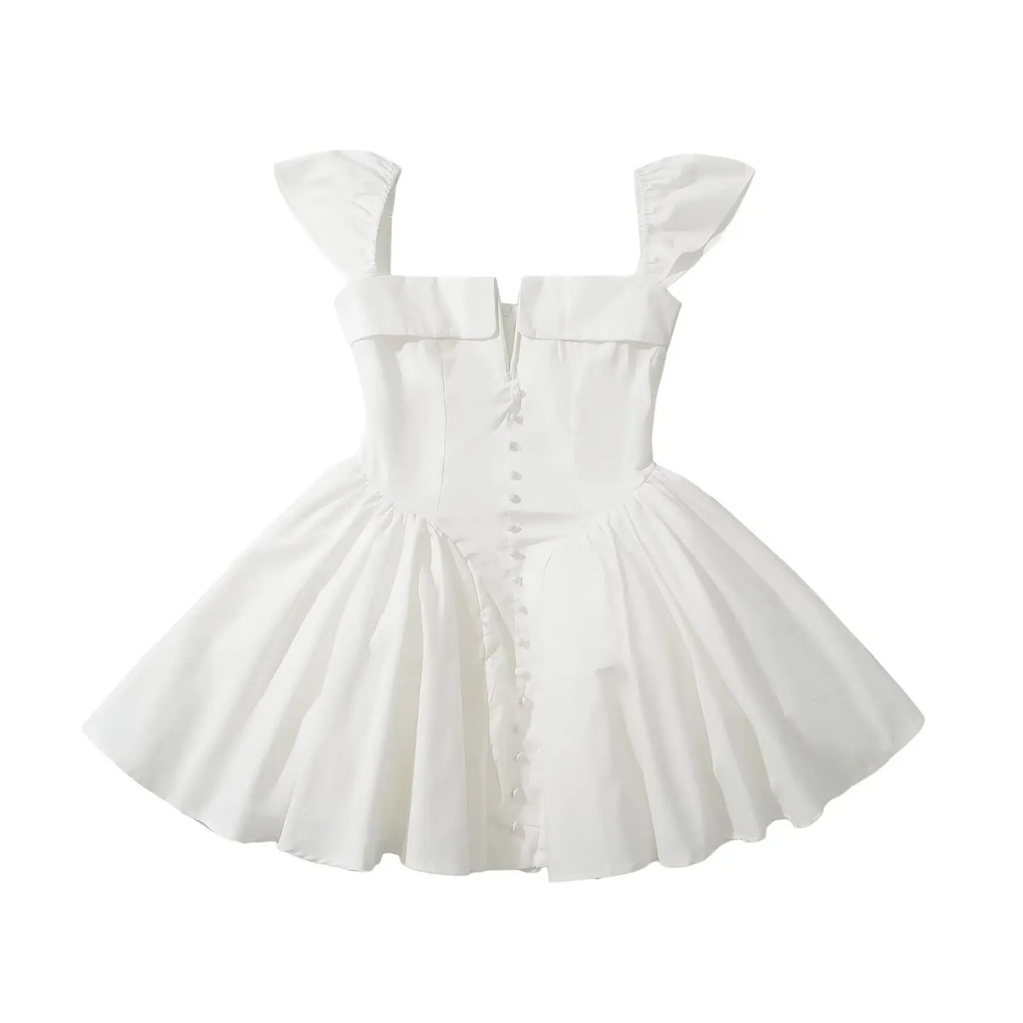 YENKYE Summer Women Sexy Fit And Flare White Mini Dresses Short Sleeve Low Waist
