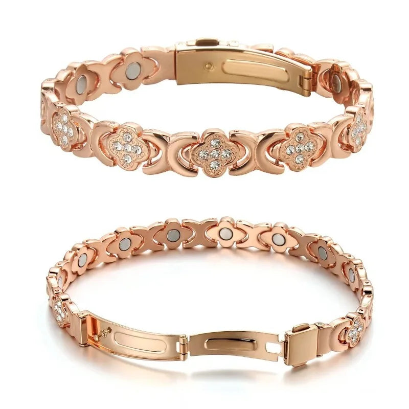 Y Women'S Pure Copper Magnetic Bracelet | 3500 Gauss Strong MagnetRose Leaf and
