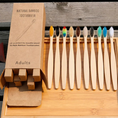 10PCS mixed color bamboo toothbrush Eco Friendly wooden Tooth Brush Soft bristle Tip Charcoal adults oral care toothbrush