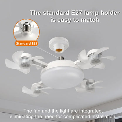 Ceiling Fan Light Drone E27 3/4 Head 2-in-1 Design Fan Lighting Bulb with Remote Control AC85-265V for Home Restaurant Bedroom