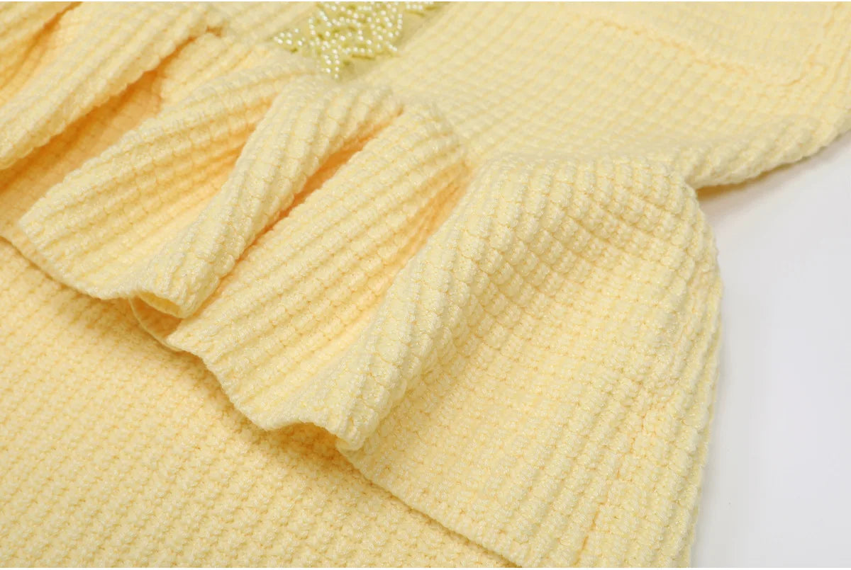 Autumn New High-End Fashion Knitted Beaded Slim Long Sleeve Dress Heavy Round Ne