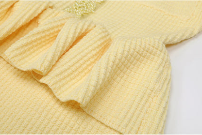 Autumn New High-End Fashion Knitted Beaded Slim Long Sleeve Dress Heavy Round Ne