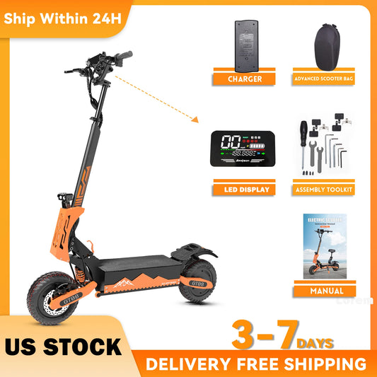 Electric Scooter 5600W Motor Top Speed 46MPH, 60V27AH, 11 Inch Off-Road Tires Sport Commuter Folding EScooter