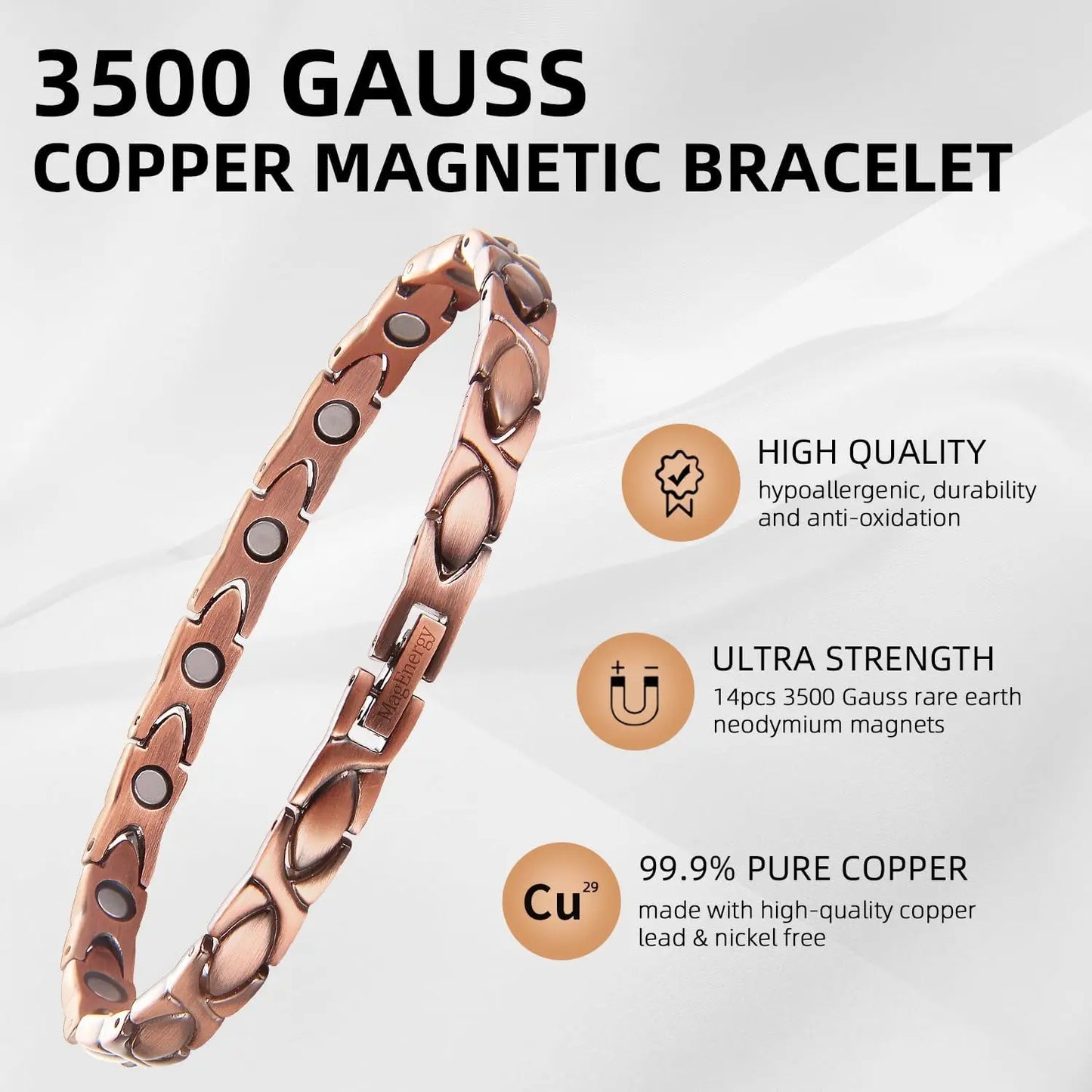 ARADOO Copper Bracelets for Women 99.9% Pure Copper Magnetic Adjustable Wristban