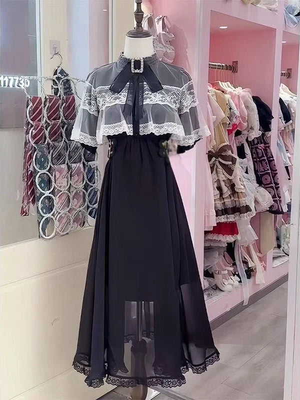 2025 Autumn New Women's Midi Dress French Vintage Lace Evening Gown Romantic Fairy Princess Style Elegant Party Formal Wear