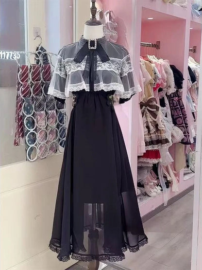2025 Autumn New Women's Midi Dress French Vintage Lace Evening Gown Romantic Fairy Princess Style Elegant Party Formal Wear