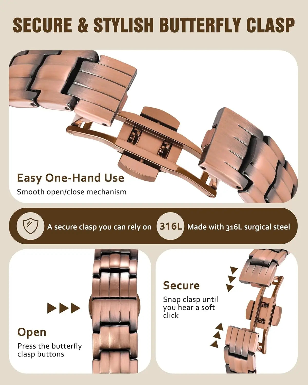 ARADOO Premium Copper Bracelet for Men with Strength 5000 Gauss Magnets Titanium