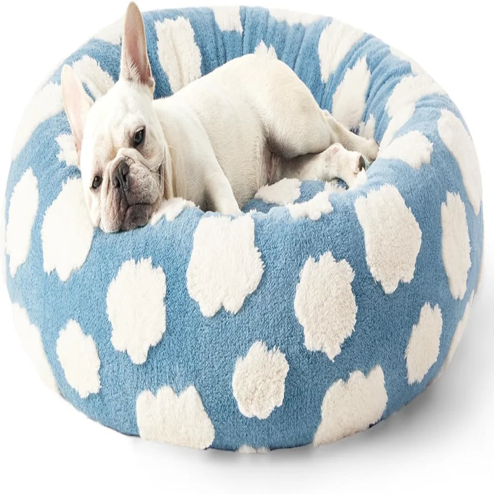 Warm Donut Calming Bed, Fluffy Soft Plush Round Pet Bed for Small/Medium/Large Dogs & Cats, Black Friday Pick