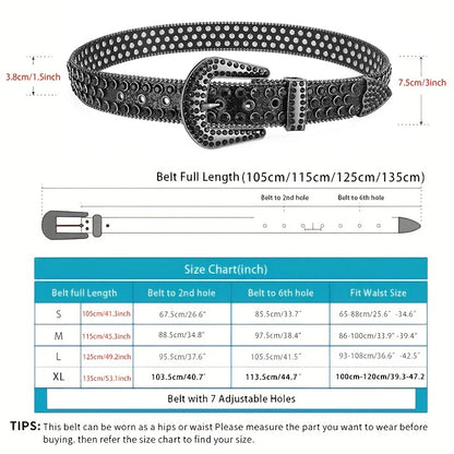 Men's Jeans Rhinestone Large Size Belt Women's Belt Western Denim Shiny Rivet Design Leather HipHop Punk Rock Y2K Style Belt