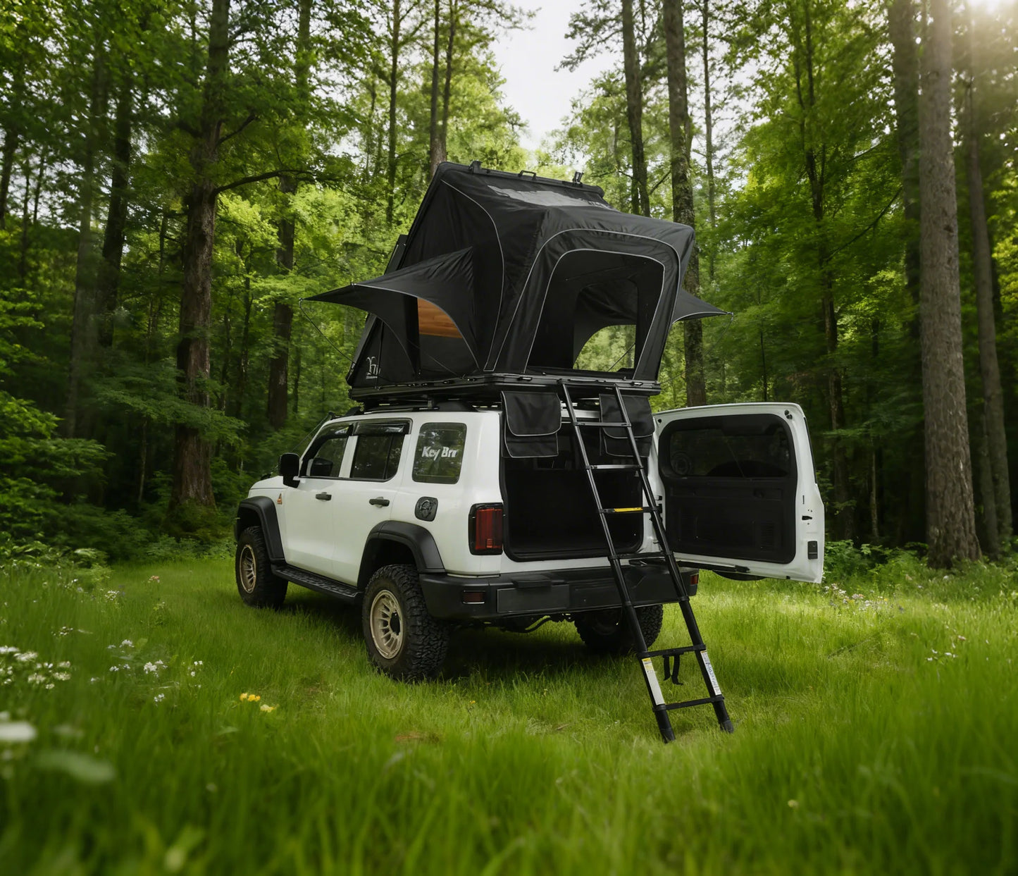 YOUNGHUNTER SUV Roof Top Tent Triangle Aluminum Hard Shell with Rainfly for Camping Upgraded