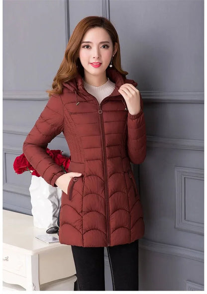 Winter Coat Women 2026 Fashion Middle Age Mother Slim Down Cotton Hooded Jacket Plus Size Casual Solid Warm Thick Outwear Parka