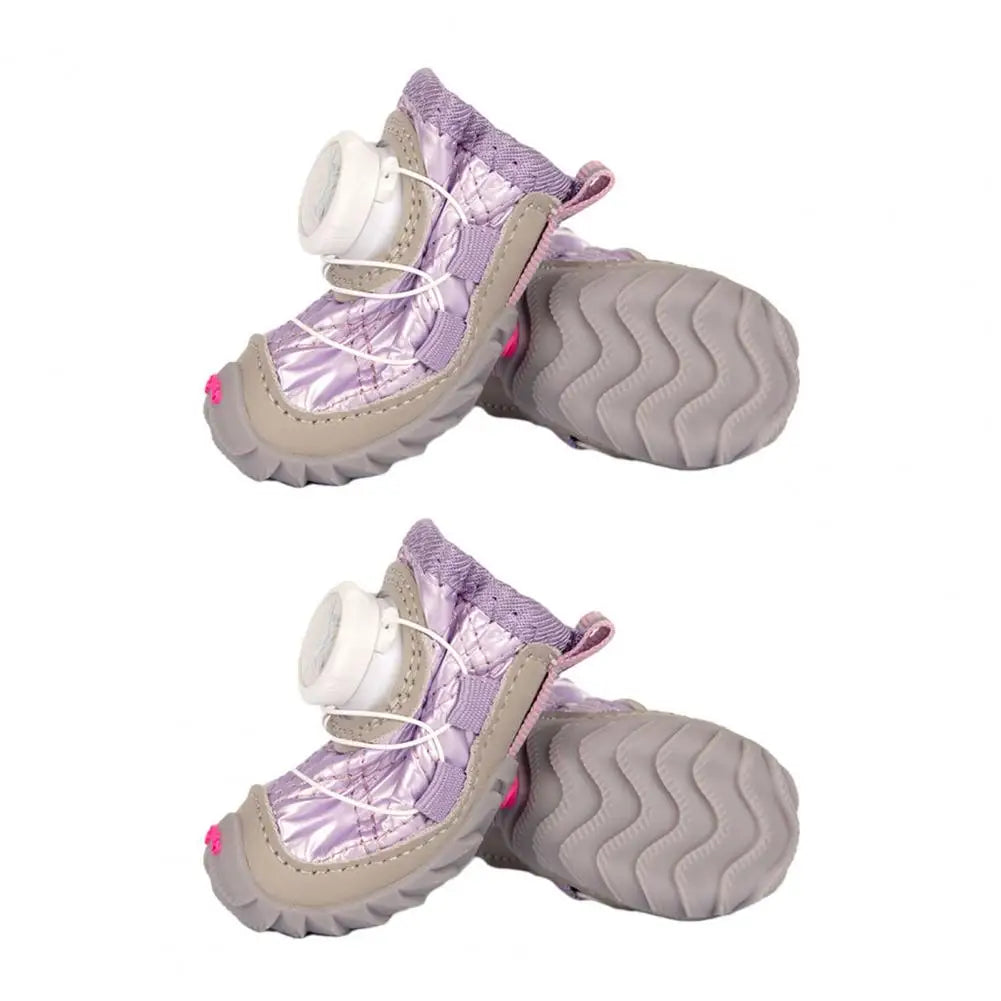 4Pcs Anti-Skid Dog Boots Fleece Lined Paw Protective Shoes With Adjustable Knobs Waterproof Dog Booties From Winter Snow Rain