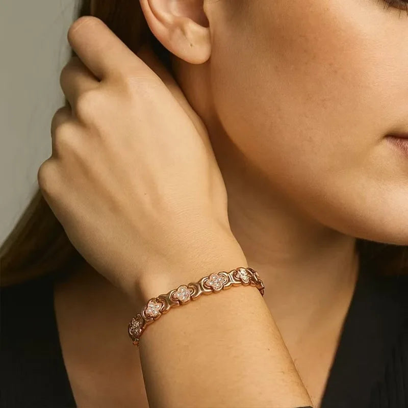 Y Women'S Pure Copper Magnetic Bracelet | 3500 Gauss Strong MagnetRose Leaf and