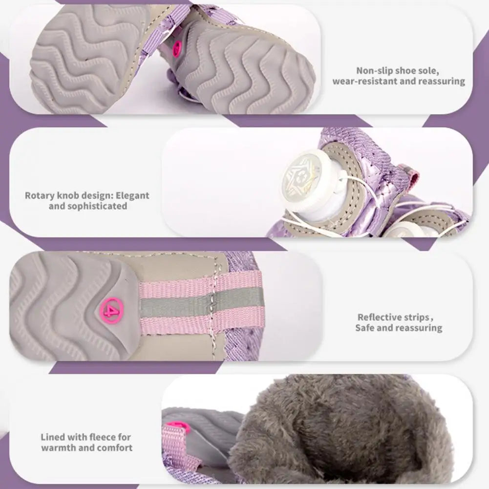 4Pcs Anti-Skid Dog Boots Fleece Lined Paw Protective Shoes With Adjustable Knobs Waterproof Dog Booties From Winter Snow Rain