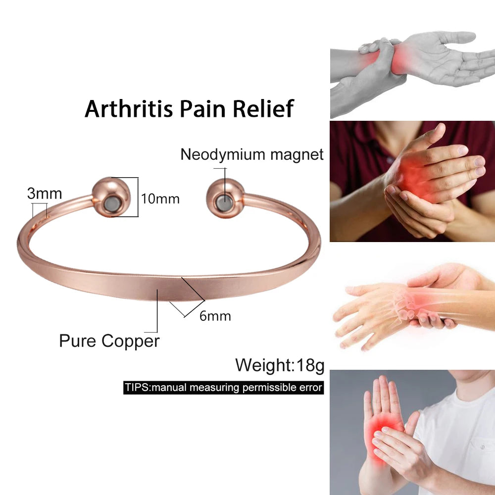 Vinterly Pure Copper Bracelets Magnetic Shiny Adjustable Bangles Arthritis Pain