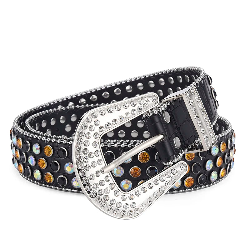 Men's Jeans Rhinestone Large Size Belt Women's Belt Western Denim Shiny Rivet Design Leather HipHop Punk Rock Y2K Style Belt