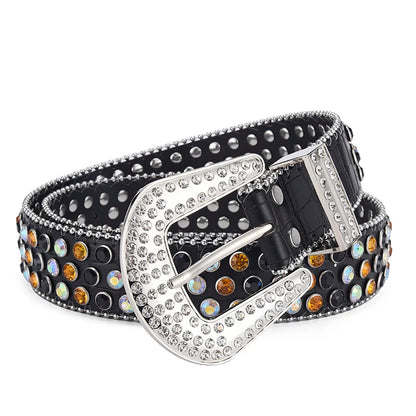 Men's Jeans Rhinestone Large Size Belt Women's Belt Western Denim Shiny Rivet Design Leather HipHop Punk Rock Y2K Style Belt