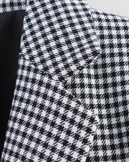 Women's Plaid Blazer Spring Casual Double Breasted Suit Jacket Office Work Daily Outwear Two Colors