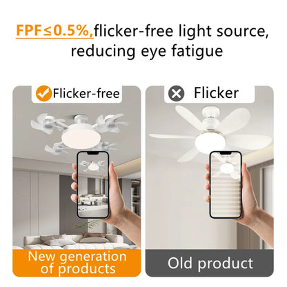 Ceiling Fan Light Drone E27 3/4 Head 2-in-1 Design Fan Lighting Bulb with Remote Control AC85-265V for Home Restaurant Bedroom