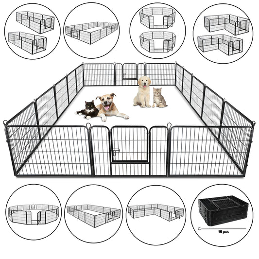 Dog Playpen 16 Panel Foldable Metal Pet Exercise Pen 24 Inch Outdoor Yard Camping Puppy Containment Fence Portable Pet