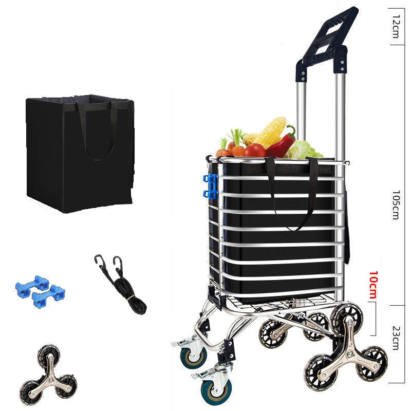 Grocery Cart Folding Portable Shopping Aluminum Alloy Lightweight Step Climbing