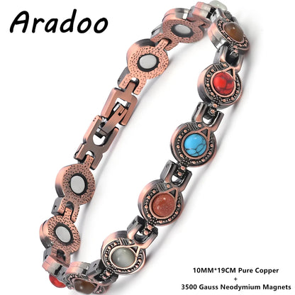 ARADOO Pure Copper Bracelets for Women with Turquoise Ultra Strength Magnetic Wr