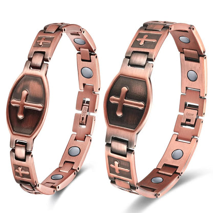 ARADOO Classic Cross Copper Bracelets for Women Men Magnetic Couple Copper Brace