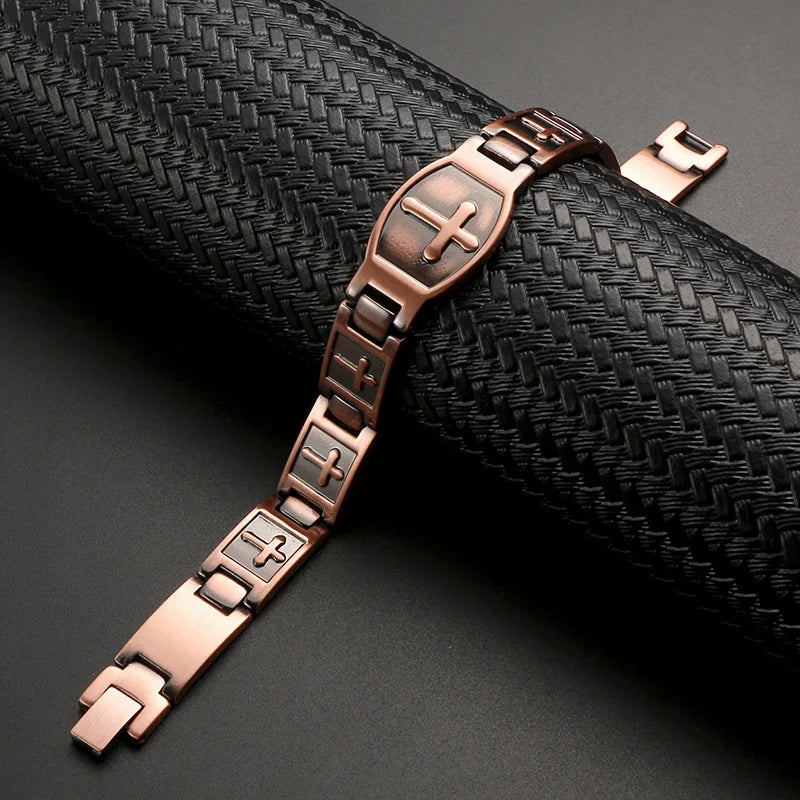 ARADOO Classic Cross Copper Bracelets for Women Men Magnetic Couple Copper Brace