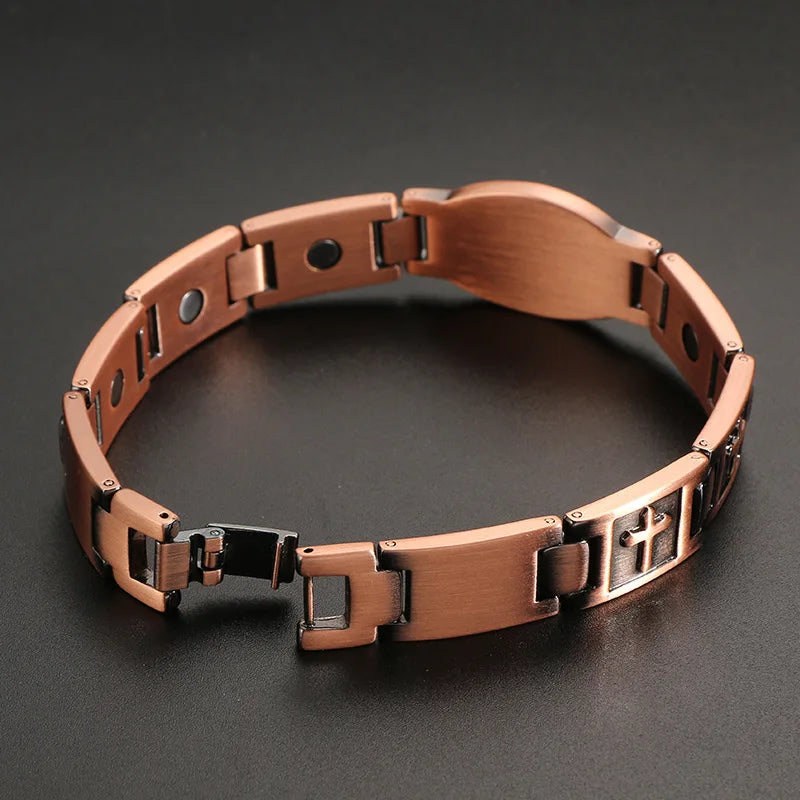 ARADOO Classic Cross Copper Bracelets for Women Men Magnetic Couple Copper Brace
