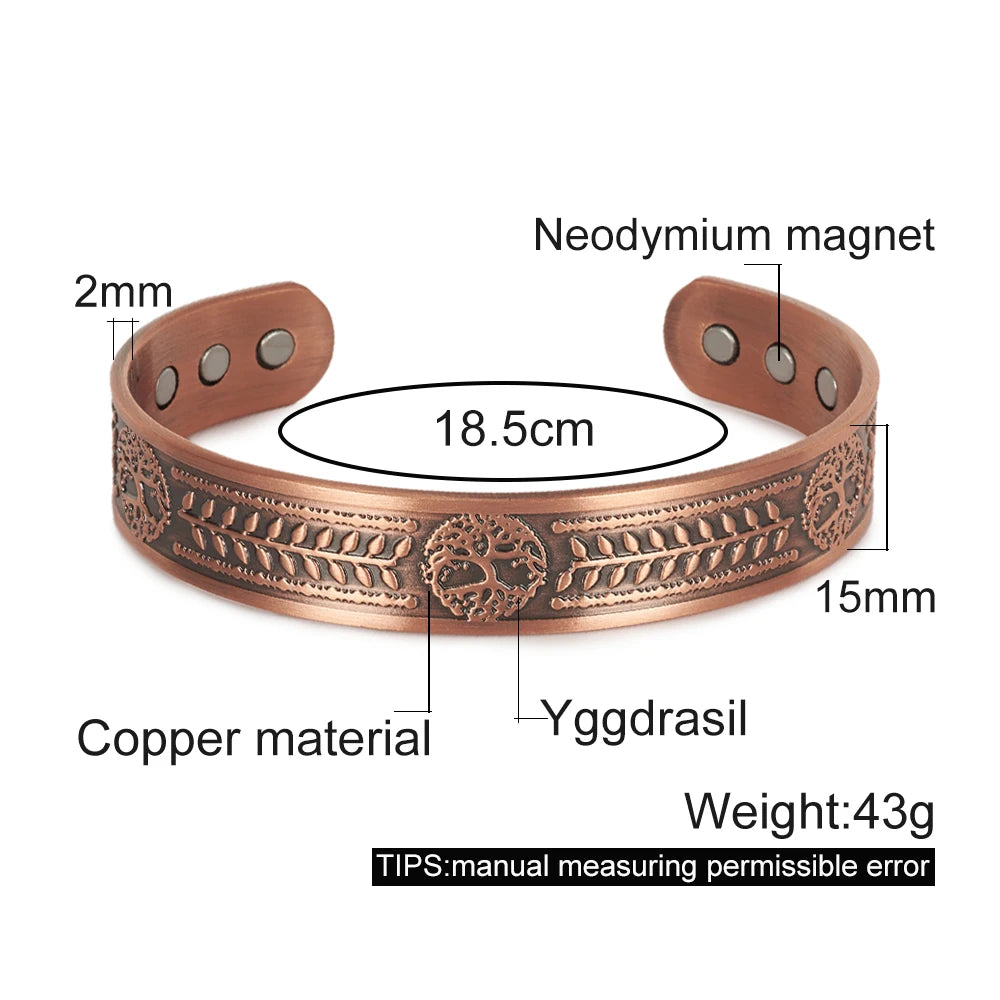 Vinterly Pure Copper Bracelet Yggdrasil Viking Adjustable Magnetic Bangles Arthr
