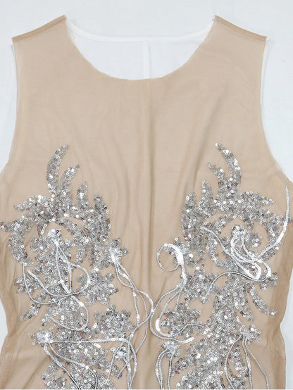 Sexy see through mesh mini sequin summer dress women elegant bodycon club birth