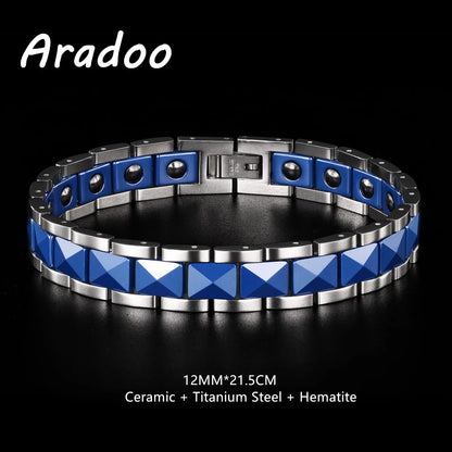 ARADOO Premium Ceramic Titanium Steel Bracelet for Men Women with Hematite Magne