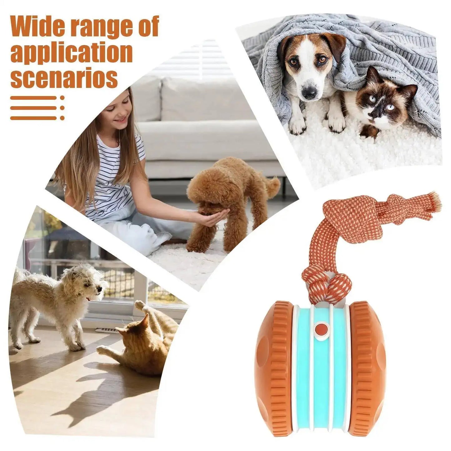 Interactive Dog Toys Smart Rolling Ball With Rope Motion Activated Automatic Moving Squeaky Dog Training Puppy Chew Toy Balls