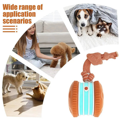 Interactive Dog Toys Smart Rolling Ball With Rope Motion Activated Automatic Moving Squeaky Dog Training Puppy Chew Toy Balls