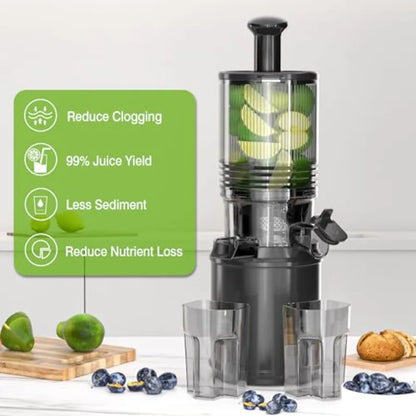 Cold Press Juicer 6.5 Extra Large Feed Chute Fit Hands-Free Electric Masticating Juicer Machine 350W Slow Masticating Juicer Ma