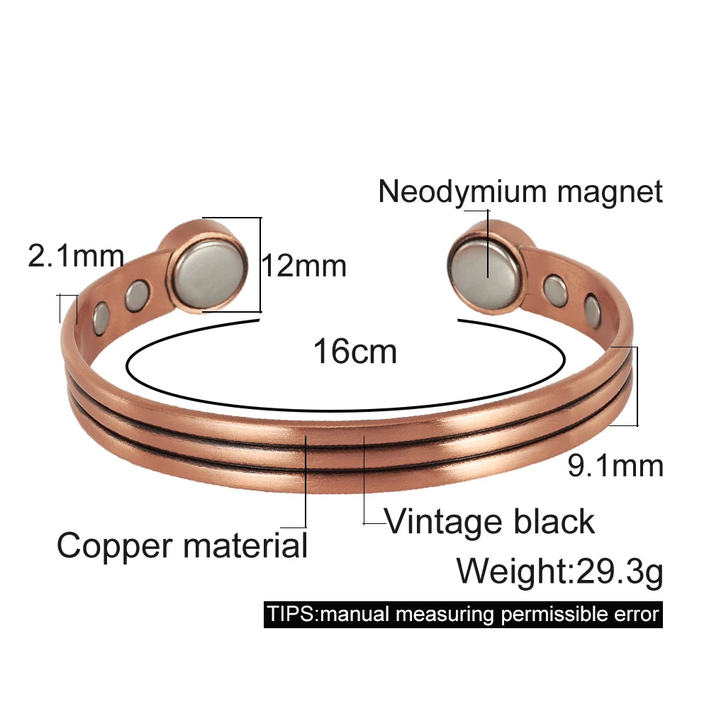 Vinterly Pure Copper Bracelets Adjustable Vintage Knot Magnetic Bangles 8mm Wide