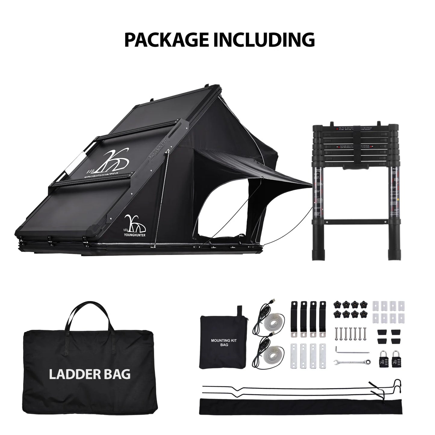 YOUNGHUNTER SUV Roof Top Tent Triangle Aluminum Hard Shell with Rainfly for Camping Upgraded