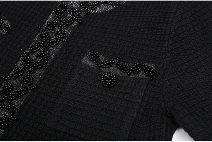 Autumn New High-End Fashion Knitted Beaded Slim Long Sleeve Dress Heavy Round Ne