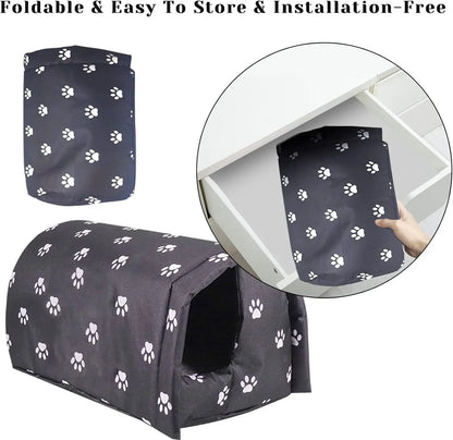 Waterproof Foldable Outdoor Cat House, Warm Pet Shelter for Winter, Anti-Slip Design in Black (M:17.7x15.7x13.7 inches)