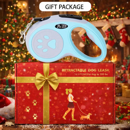 1Pc Blue Retractable Dog Leash with 360° Tangle-Free Design, 16 ft Durable Nylon Tape, One-Handed Brake, Pause & Lock