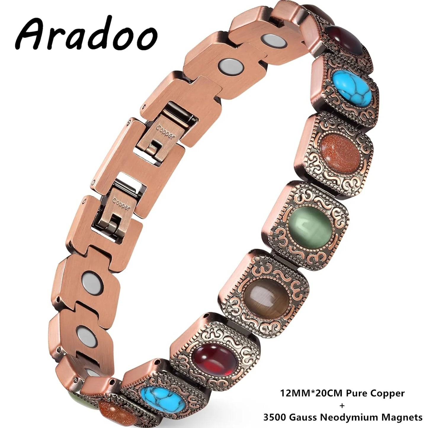 ARADOO Pure Copper Bracelets for Women with Turquoise Ultra Strength Magnetic Wr